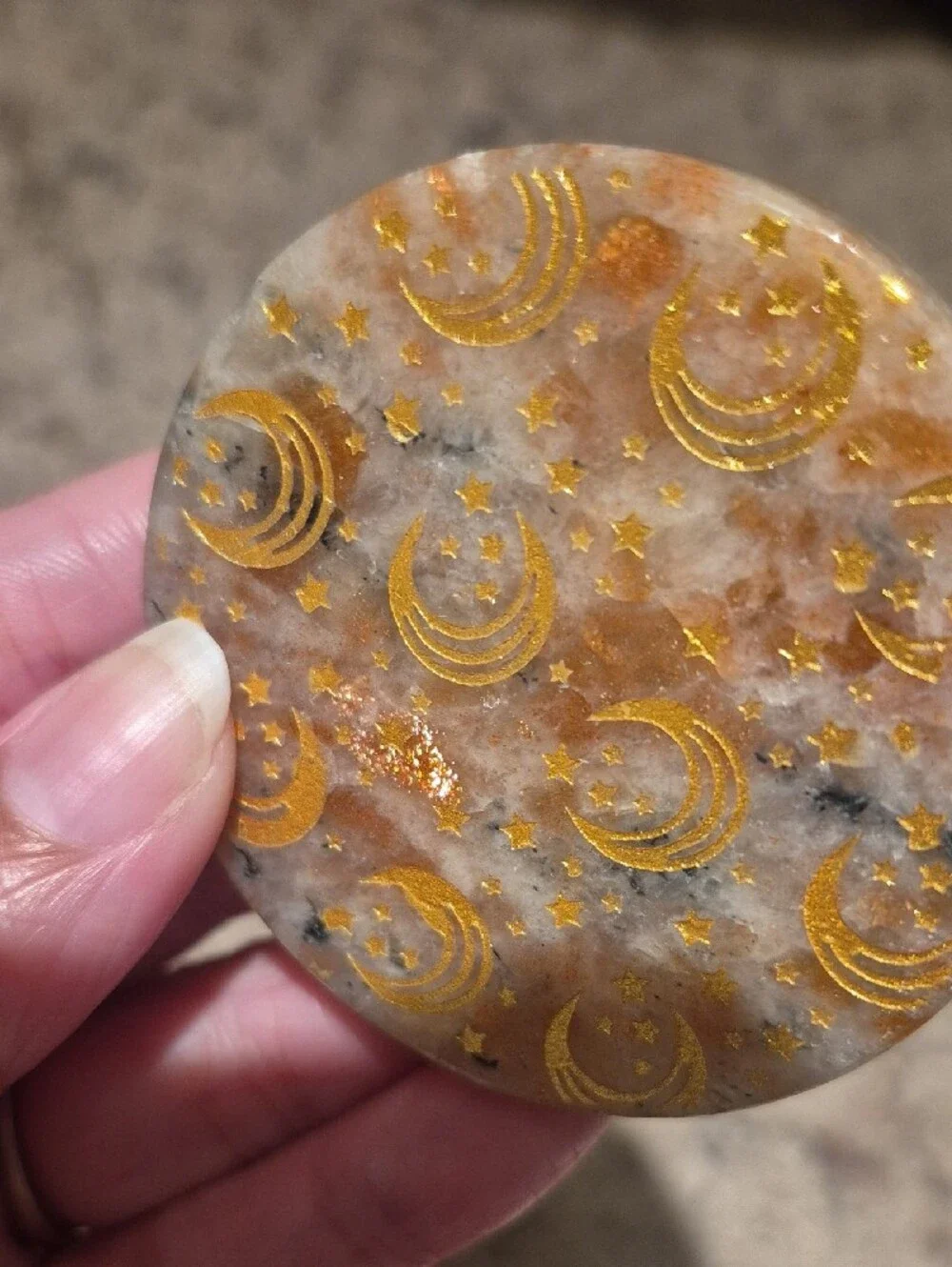 Gold Moon & Star Sunstone Phone Holder